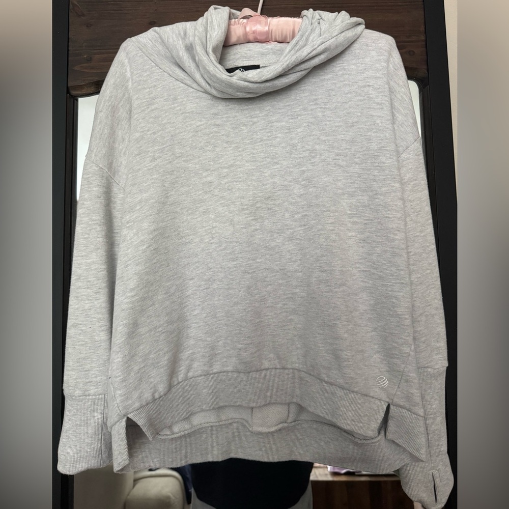 Light Gray Women's Cowl Neck Thumb Loop Yoga Sweater